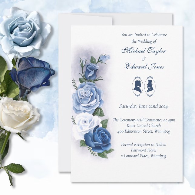 Romantic Blue Regency Gay Botanical Silhouette  Invitation (Creator Uploaded)