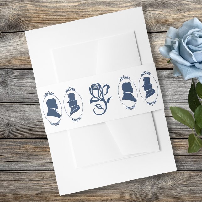 Romantic Blue Regency Gay Botanical Silhouette  Invitation Belly Band (Creator Uploaded)