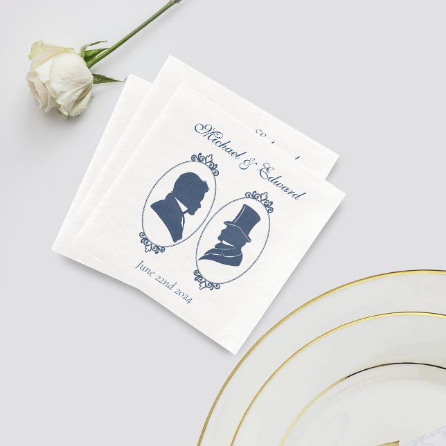 Romantic Blue Regency Gay Botanical Silhouette  Paper Dinner Napkins (Creator Uploaded)