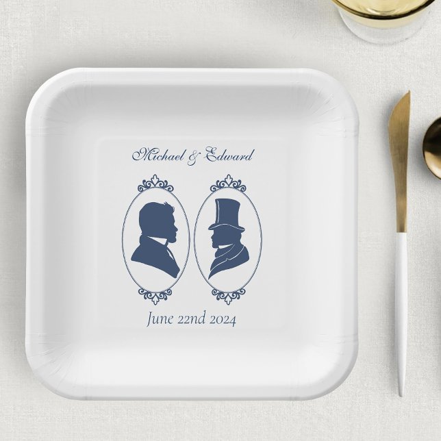 Romantic Blue Regency Gay Botanical Silhouette  Paper Plates (Creator Uploaded)