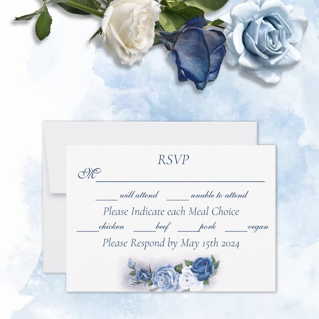 Romantic Blue Regency Gay Botanical Silhouette  RSVP Card (Creator Uploaded)
