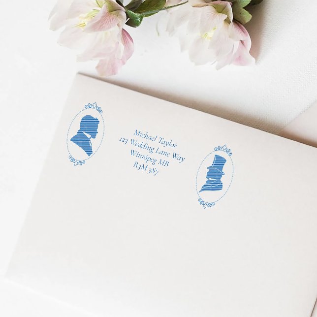 Romantic Blue Regency Gay Botanical Silhouette  Self-inking Stamp (Creator Uploaded)