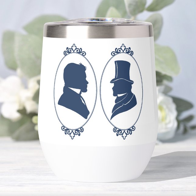 Romantic Blue Regency Gay Botanical Silhouette  Thermal Wine Tumbler (Creator Uploaded)