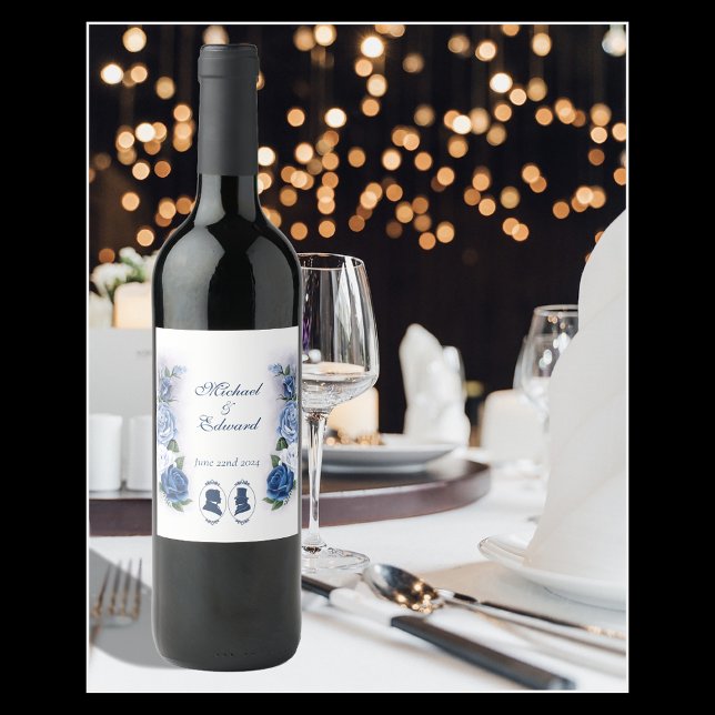 Romantic Blue Regency Gay Botanical Silhouette  Wine Label (Creator Uploaded)