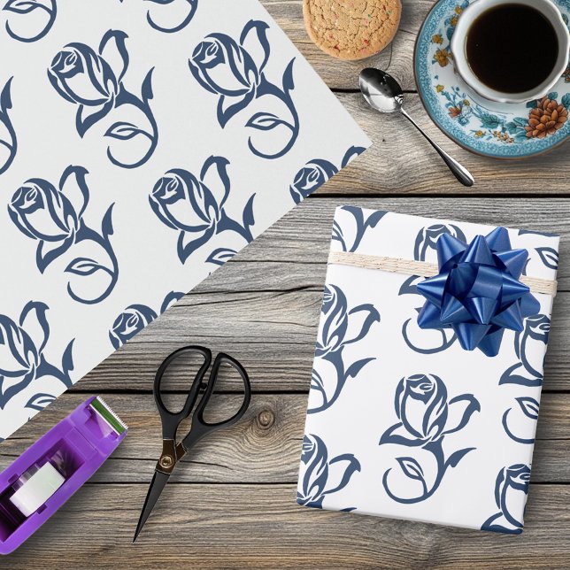 Romantic Blue Regency Gay Botanical Silhouette  Wrapping Paper (Creator Uploaded)
