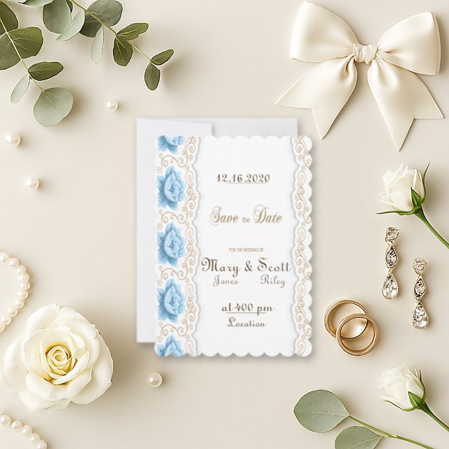 Romantic Blue Rose Gold Swirl Save The Date (Creator Uploaded)