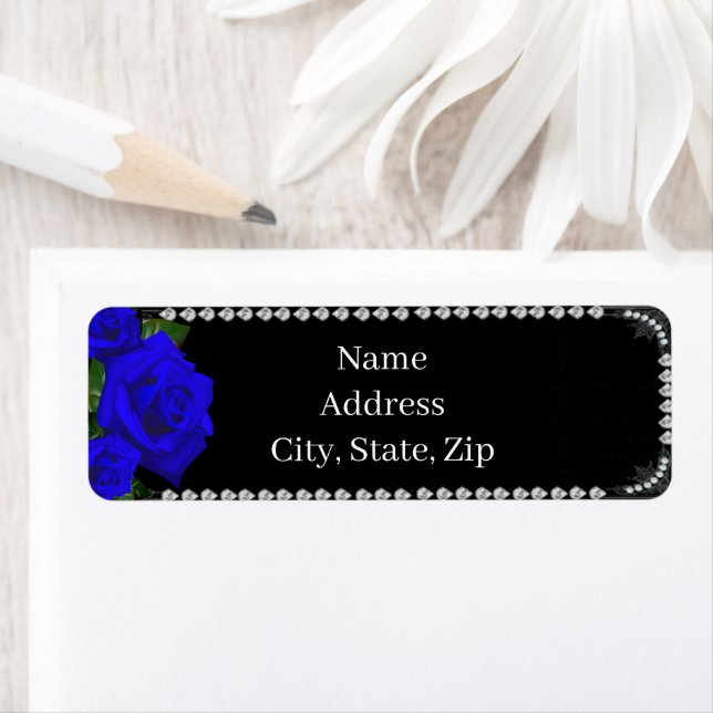 Romantic Blue Roses And Diamonds Address Labels (Insitu)