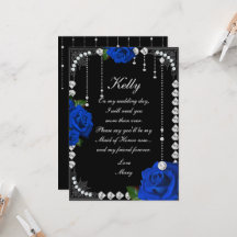 Romantic Blue Roses And Diamonds Maid Of Honor