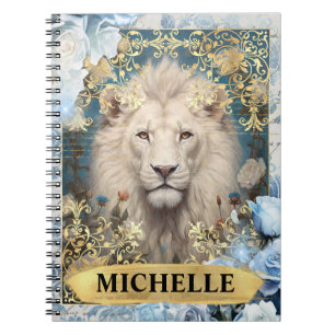 Romantic Blue Roses and Lion Fantasy Notebook