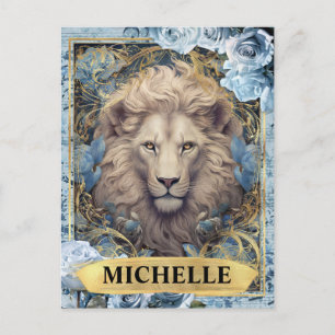 Romantic Blue Roses and Lion Fantasy Postcard