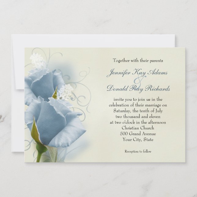 Romantic Blue Roses Wedding Invitation (Front)