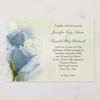 Romantic Blue Roses Wedding Invitation by PrettyPapers at Zazzle