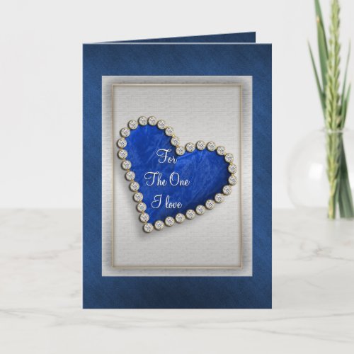 Romantic blue silver diamond heart card