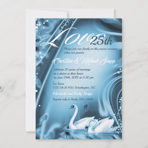 Romantic Blue Swan Love Wedding Anniversary Invite