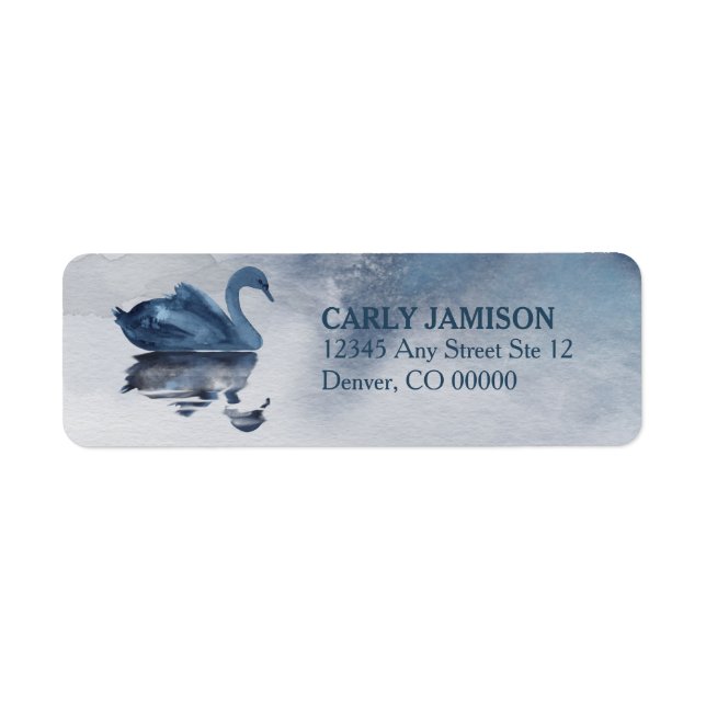 Romantic Blue Swan Wedding Label (Front)