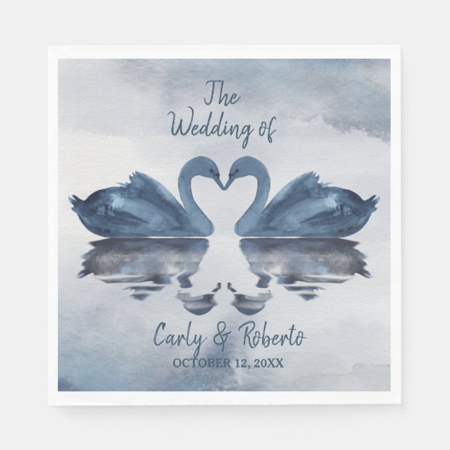 Romantic Blue Swan Wedding Napkins (Front)