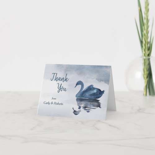 Romantic Blue Swan Wedding Thank You Card