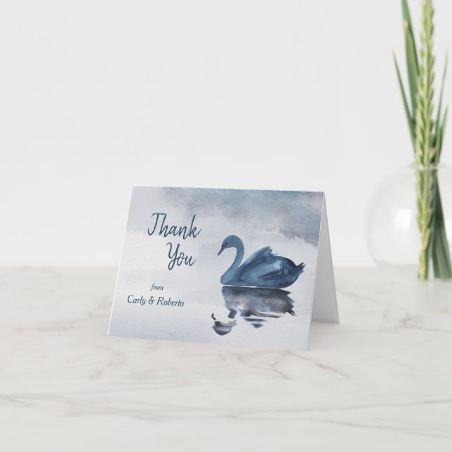 Romantic Blue Swan Wedding Thank You Card (Front)