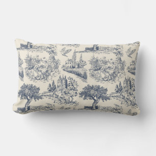 Romantic Blue Toile de Jouy, French country style Lumbar Pillow