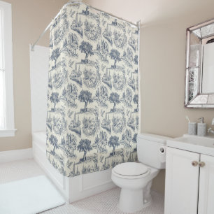 Romantic Blue Toile de Jouy, French country style Shower Curtain
