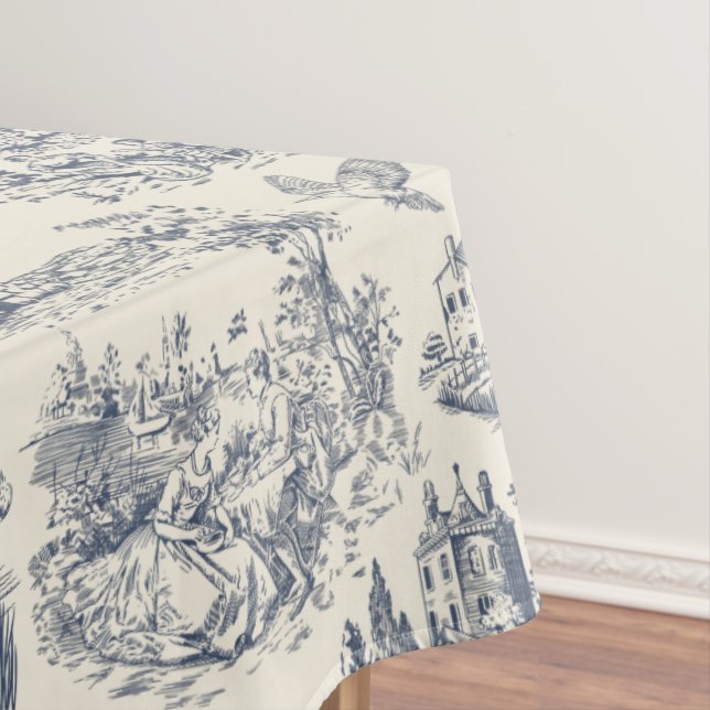 Romantic Blue Toile de Jouy, French country style Tablecloth (In Situ)