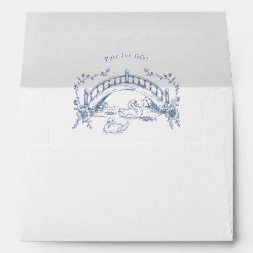 Romantic Blue Toile Swans Garden Wedding Envelope