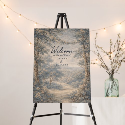 Romantic Blue Toile tapestry Wedding Welcome