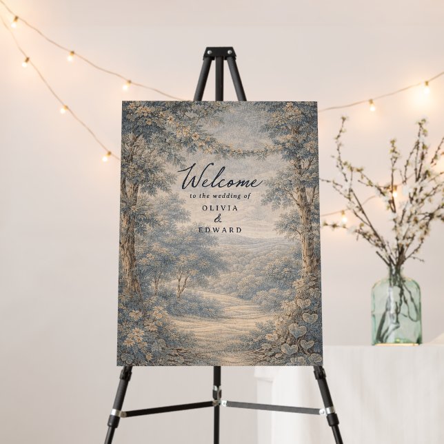 Romantic Blue Toile tapestry Wedding Welcome Foam Board (In Situ (Stand))