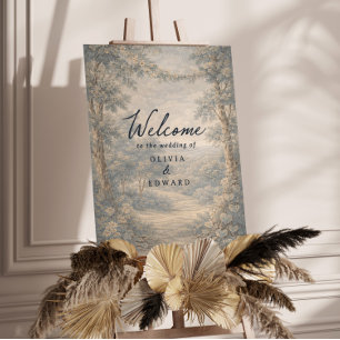 Romantic Blue Toile tapestry Wedding Welcome Foam Board