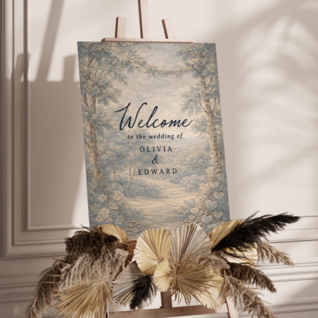 Romantic Blue Toile tapestry Wedding Welcome Foam Board (Creator Uploaded)
