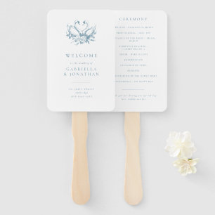 Romantic Blue Vintage Swans Wedding Program Hand Fan