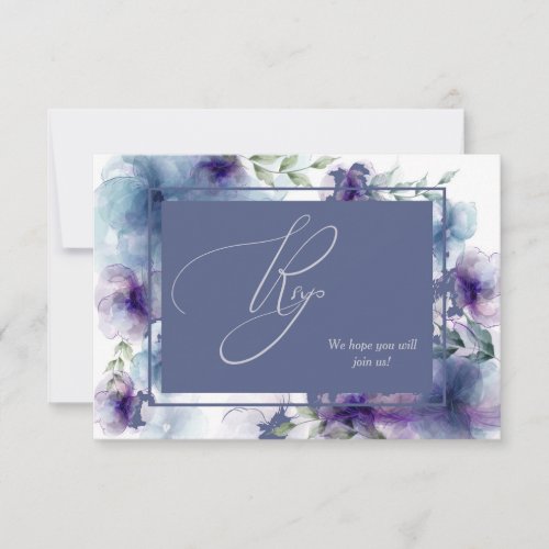 Romantic Blue Watercolor Floral Menu Wedding RSVP