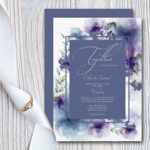 Romantic Blue Watercolor Floral Wedding Invitation