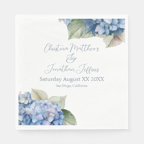 Romantic Blue Watercolor Hydrangea Flowers Napkins