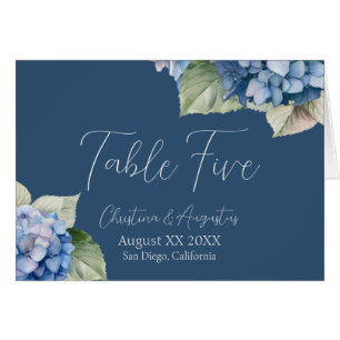 Romantic Blue Watercolor Hydrangea Flowers on Navy Cards