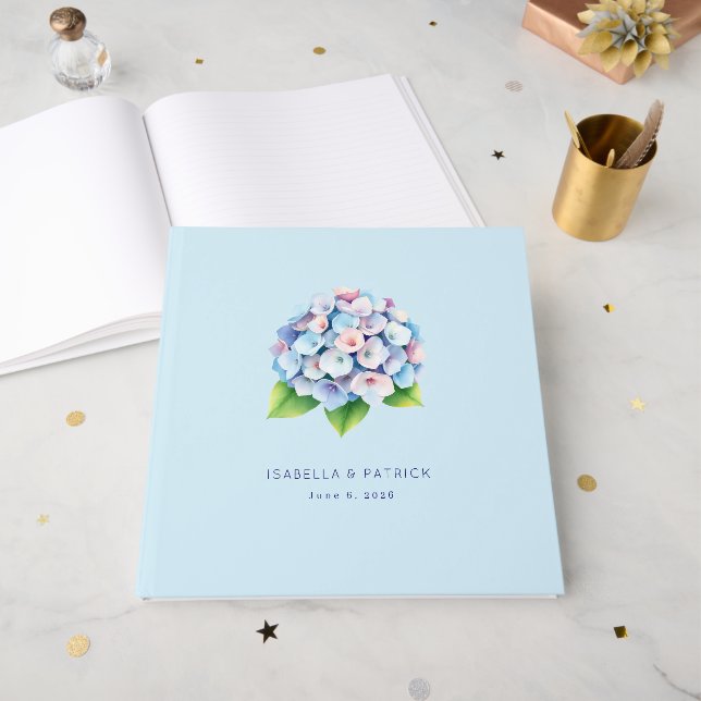 Romantic Blue Watercolor Hydrangeas Guest Book (Front Open)