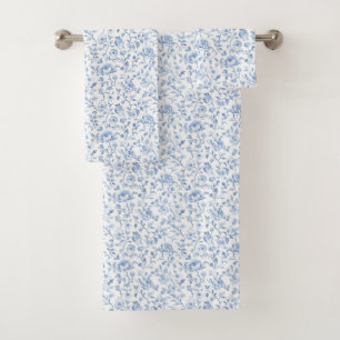 Romantic Blue White Floral  Bath Towel Set