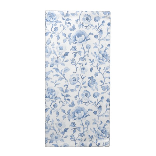 Romantic Blue White Floral Bridal Shower Cloth Napkin (Half Fold)