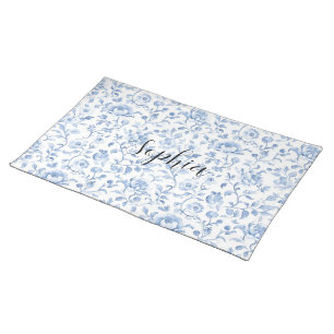 Romantic Blue White Floral   Cloth Placemat