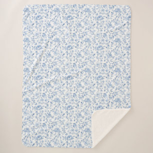 Romantic Blue White Floral  Sherpa Blanket