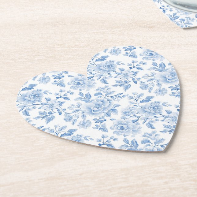 Romantic Blue White Flowers Bridal Shower Paper Coaster (Angled)