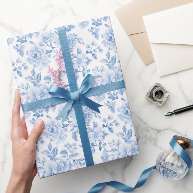 Romantic Blue White Flowers Bridal Shower Wrapping Paper (Gifting)