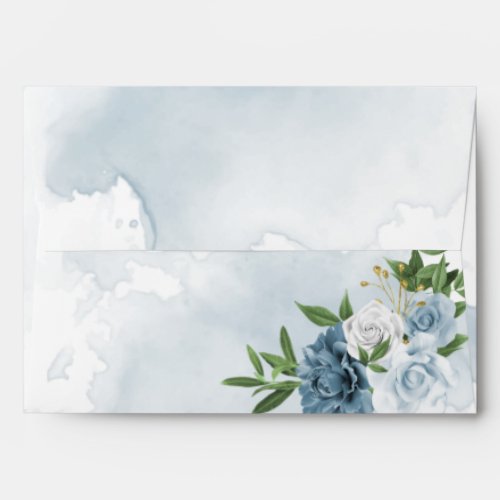 romantic blue white flowers greenery wedding envelope