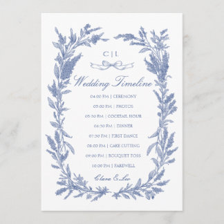 Romantic Blue Wildflower Wreath Wedding Timeline  Program