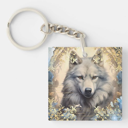 Romantic Blue Wolves Keychain