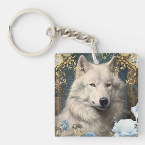 Romantic Blue Wolves Keychain