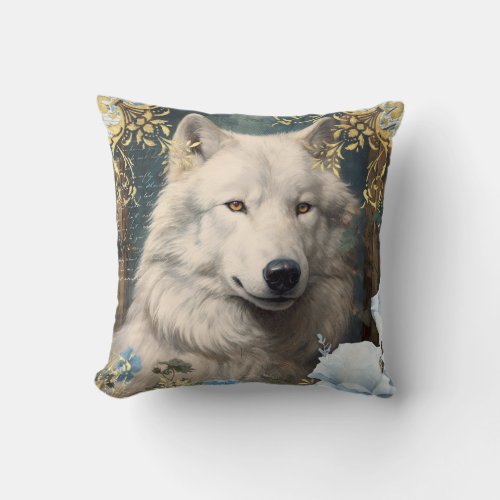Romantic Blue Wolves Throw Pillow