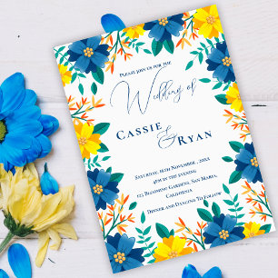 Romantic Blue Yellow Floral Wedding Invitation