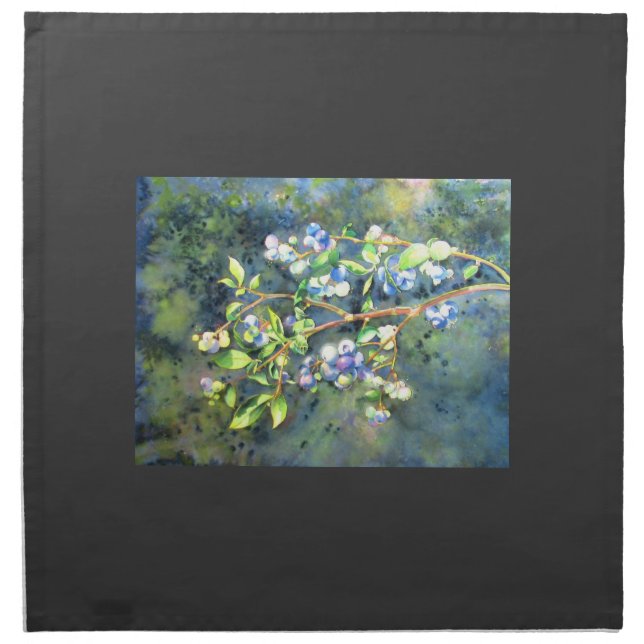 Romantic Blueberry Watercolor painting Cloth Napkin (Front)