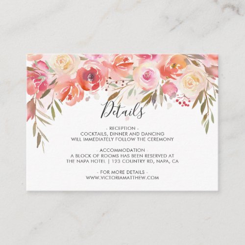 Romantic Blush Bloom Floral Wedding Details Enclosure Card